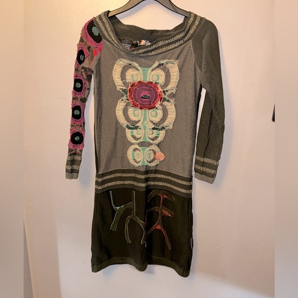 Desigual dress - brown long sleeve full stretch knit inside out look - Picture 1 of 10